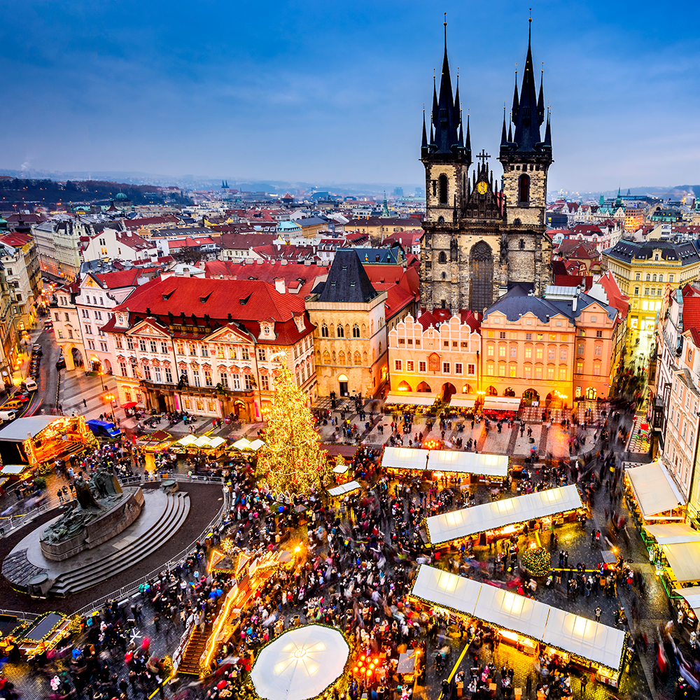 Birds-eye View of Prague at Christmas